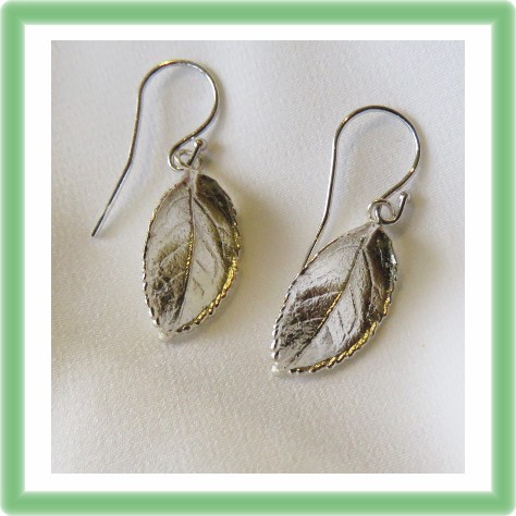 Silver real Rose Leaf Earrings